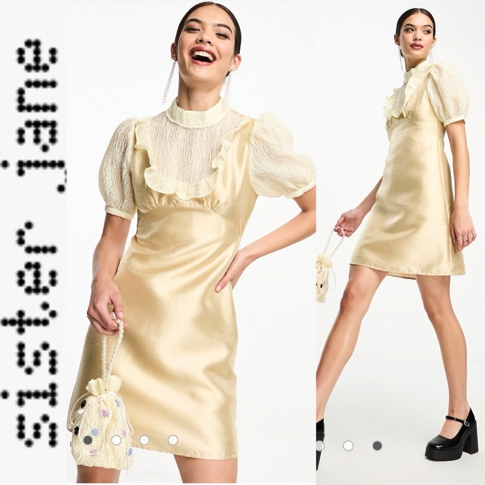 Dream by Sister Jane Contrast Satin Jacquard Lace Mini Dress Gold small